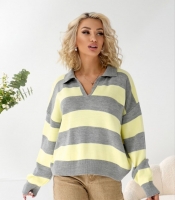 Свитер женский в полоску оверсайз из шерсти с воротником поло осенний зимний
