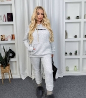 Спортивный костюм женский из трёхнитки на флисе: худи с капюшоном и брюки оверсайз осенний зимний