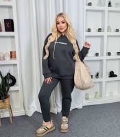 Спортивный костюм женский из трёхнитки на флисе: худи с капюшоном и брюки оверсайз осенний зимний
