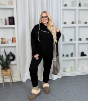 Спортивный костюм женский из трёхнитки на флисе: худи с капюшоном и брюки оверсайз осенний зимний