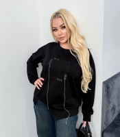 Свитшот женский трикотажный оверсайз с асимметричным низом и декоративным карманом осенний зимний