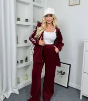 Костюм-двойка женский микрофлисовый оверсайз с лампасами: толстовка и брюки-палаццо с утяжками осенне-зимний
