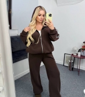 Костюм-двойка женский микрофлисовый оверсайз с лампасами: толстовка и брюки-палаццо с утяжками осенне-зимний