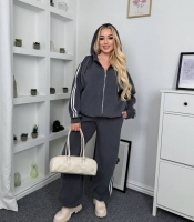 Костюм-двойка женский микрофлисовый оверсайз с лампасами: толстовка и брюки-палаццо с утяжками осенне-зимний