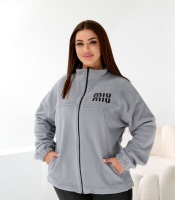 Толстовка женская флисовая плотная с воротником-стойкой и принтом на груди осенне-зимняя