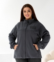 Толстовка женская флисовая плотная с воротником-стойкой и принтом на груди осенне-зимняя