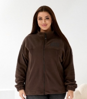 Толстовка женская флисовая плотная с воротником-стойкой и принтом на груди осенне-зимняя