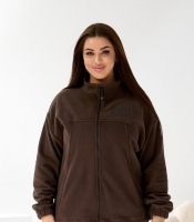 Толстовка женская флисовая плотная с воротником-стойкой и принтом на груди осенне-зимняя