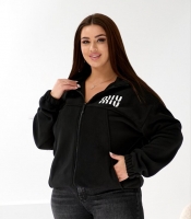 Толстовка женская флисовая плотная с воротником-стойкой и принтом на груди осенне-зимняя