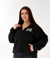 Толстовка женская флисовая плотная с воротником-стойкой и принтом на груди осенне-зимняя