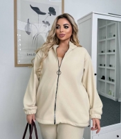 Толстовка женская вельветовая на флисе с воротником-стойкой и молнией осенне-зимняя