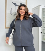 Толстовка женская вельветовая на флисе с воротником-стойкой и молнией осенне-зимняя