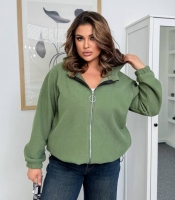 Толстовка женская вельветовая на флисе с воротником-стойкой и молнией осенне-зимняя