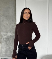 Лонгслив женский базовый термо из эластичной ткани пума с высоким горлом осенне-зимний