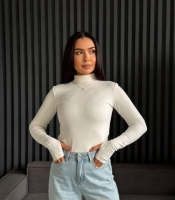 Лонгслив женский базовый термо из эластичной ткани пума с высоким горлом осенне-зимний