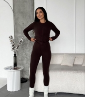 Костюм-двойка женский термо из эластичной ткани пума с кофтой на молнии и лосинами осенне-зимний