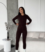 Костюм-двойка женский термо из эластичной ткани пума с кофтой на молнии и лосинами осенне-зимний