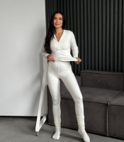 Костюм-двойка женский термо из эластичной ткани пума с кофтой на молнии и лосинами осенне-зимний