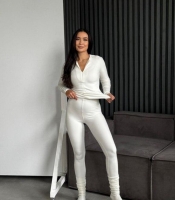 Костюм-двойка женский термо из эластичной ткани пума с кофтой на молнии и лосинами осенне-зимний