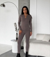 Костюм-двойка женский термо из эластичной ткани пума с кофтой на молнии и лосинами осенне-зимний