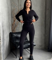 Костюм-двойка женский термо из эластичной ткани пума с кофтой на молнии и леггинсами осенне-зимний