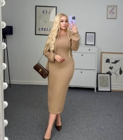 Платье-гольф женское трикотажное из рубчика хлопковое облегающее со шнуровкой на спине осенне-зимнее