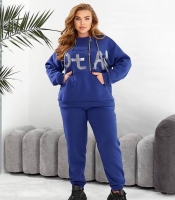 Костюм-двойка женский утеплённый из трёхнитки на флисе с декором из камней осенне-зимний