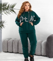 Костюм-двойка женский утеплённый из трёхнитки на флисе с декором из камней осенне-зимний