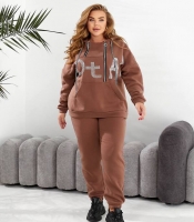 Костюм-двойка женский утеплённый из трёхнитки на флисе с камнями осенне-зимний