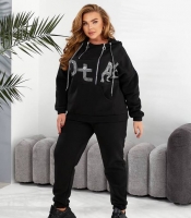 Костюм-двойка женский утеплённый из трёхнитки на флисе с камнями осенне-зимний