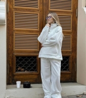 Костюм-двойка женский утеплённый из двустороннего флиса с высоким воротником на кнопках осенне-зимний