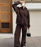 Костюм-двойка женский утеплённый из двустороннего флиса с капюшоном осенне-зимний