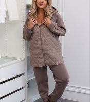 Костюм-двойка женский утеплённый из трёхнитки на флисе с простёганной вставкой осенне-зимний