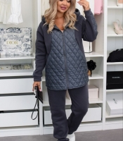 Костюм-двойка женский утеплённый из трёхнитки на флисе с простёганной плащёвкой осенне-зимний