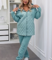 Костюм-двойка женский утеплённый из трёхнитки на флисе с простёганной плащёвкой осенне-зимний