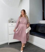 Платье-трапеция женское из замши диагональ с длинными рукавами осеннее зимнее