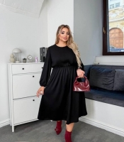 Платье-трапеция женское из замши диагональ с длинными рукавами осеннее зимнее