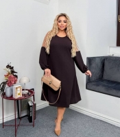 Платье-трапеция женское из креп дайвинга с декоративными вставками из сетки осеннее зимнее