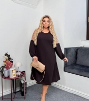 Платье-трапеция женское из креп дайвинга с декоративными вставками из сетки осеннее зимнее