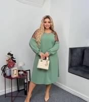 Платье-трапеция женское из креп дайвинга с сетчатыми вставками на плечах осеннее зимнее