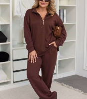 Женский костюм-двойка из двусторонней ангоры с кофтой на молнии и прямыми брюками осенний зимний