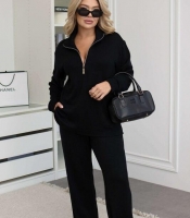 Женский костюм-двойка из двусторонней ангоры с кофтой на молнии и прямыми брюками осенний зимний