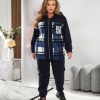 Женский спортивный костюм-двойка из тёплого флиса с капюшоном и принтом в клетку осенний зимний  k-125006