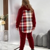 Женский спортивный костюм-двойка из тёплого флиса с капюшоном и принтом в клетку осенний зимний  k-125007