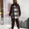 Женский спортивный костюм-двойка из тёплого флиса с капюшоном и принтом в клетку осенний зимний  k-125008