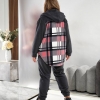 Женский спортивный костюм-двойка из тёплого флиса с капюшоном и принтом в клетку осенний зимний  k-125009