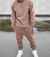 Мужской спортивный костюм-двойка из двустороннего Polar флиса с высоким воротником и джоггерами осенний зимний