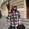 Рубашка женская флисовая в крупную клетку с карманом и пуговицами осенне-зимняя  k-125016