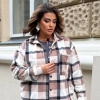 Рубашка женская флисовая в крупную клетку с карманом и пуговицами осенне-зимняя  k-125018