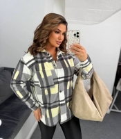 Рубашка женская флисовая в крупную клетку с карманом и пуговицами осенне-зимняя